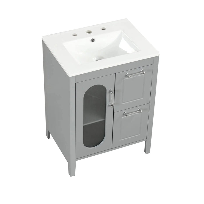 24' Bathroom Vanity with Sink, Bathroom Vanity Cabinet with Two Drawers and Door, Adjustable Shelf, Solid Wood and MDF, Grey (Old Sku:WF309411AAE) Default -DTYStore