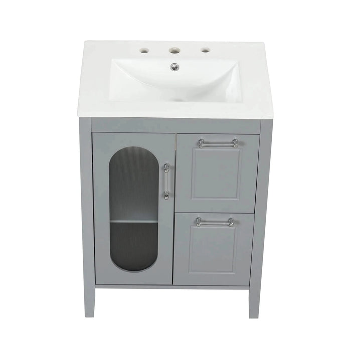24' Bathroom Vanity with Sink, Bathroom Vanity Cabinet with Two Drawers and Door, Adjustable Shelf, Solid Wood and MDF, Grey (Old Sku:WF309411AAE) Default -DTYStore