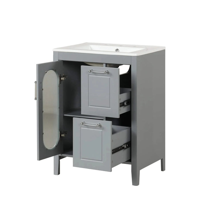 24' Bathroom Vanity with Sink, Bathroom Vanity Cabinet with Two Drawers and Door, Adjustable Shelf, Solid Wood and MDF, Grey (Old Sku:WF309411AAE) Default -DTYStore