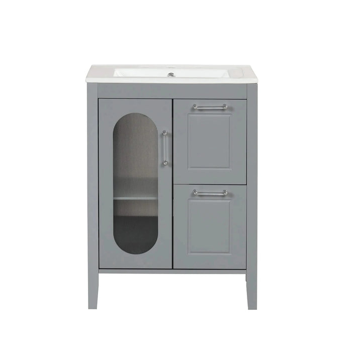 24' Bathroom Vanity with Sink, Bathroom Vanity Cabinet with Two Drawers and Door, Adjustable Shelf, Solid Wood and MDF, Grey (Old Sku:WF309411AAE) Default -DTYStore