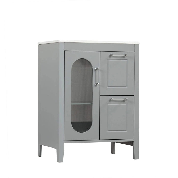 24' Bathroom Vanity with Sink, Bathroom Vanity Cabinet with Two Drawers and Door, Adjustable Shelf, Solid Wood and MDF, Grey (Old Sku:WF309411AAE) Default -DTYStore