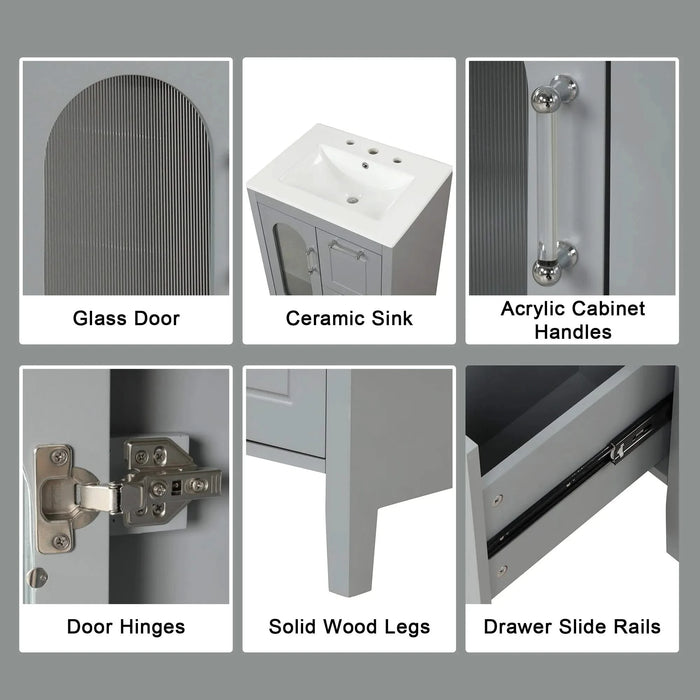 24' Bathroom Vanity with Sink, Bathroom Vanity Cabinet with Two Drawers and Door, Adjustable Shelf, Solid Wood and MDF, Grey (Old Sku:WF309411AAE) Default -DTYStore