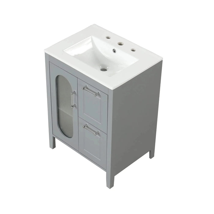24' Bathroom Vanity with Sink, Bathroom Vanity Cabinet with Two Drawers and Door, Adjustable Shelf, Solid Wood and MDF, Grey (Old Sku:WF309411AAE) Default -DTYStore
