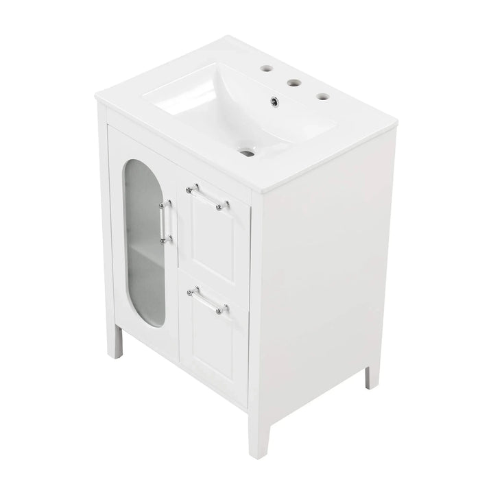 24' Bathroom Vanity with Sink, Bathroom Vanity Cabinet with Two Drawers and Door, Adjustable Shelf, Solid Wood and MDF, White (Old Sku:WF309411AAK) Default -DTYStore