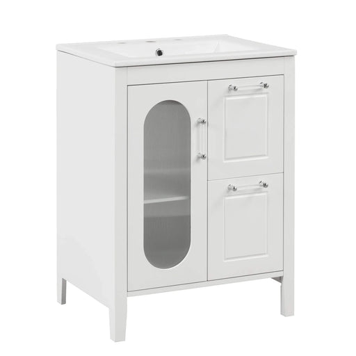24' Bathroom Vanity with Sink, Bathroom Vanity Cabinet with Two Drawers and Door, Adjustable Shelf, Solid Wood and MDF, White (Old Sku:WF309411AAK) Default -DTYStore