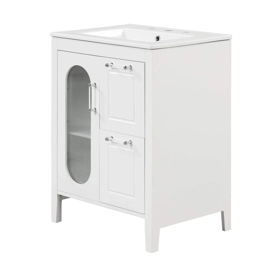 24' Bathroom Vanity with Sink, Bathroom Vanity Cabinet with Two Drawers and Door, Adjustable Shelf, Solid Wood and MDF, White (Old Sku:WF309411AAK) Default -DTYStore