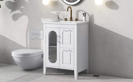 24' Bathroom Vanity with Sink, Bathroom Vanity Cabinet with Two Drawers and Door, Adjustable Shelf, Solid Wood and MDF, White (Old Sku:WF309411AAK) Default -DTYStore