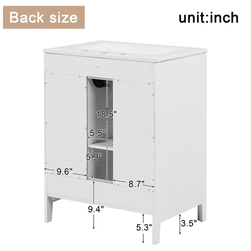 24' Bathroom Vanity with Sink, Bathroom Vanity Cabinet with Two Drawers and Door, Adjustable Shelf, Solid Wood and MDF, White (Old Sku:WF309411AAK) Default -DTYStore