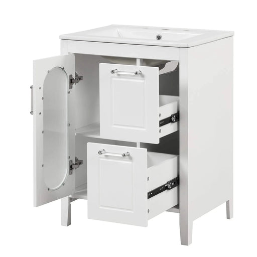 24' Bathroom Vanity with Sink, Bathroom Vanity Cabinet with Two Drawers and Door, Adjustable Shelf, Solid Wood and MDF, White (Old Sku:WF309411AAK) Default -DTYStore