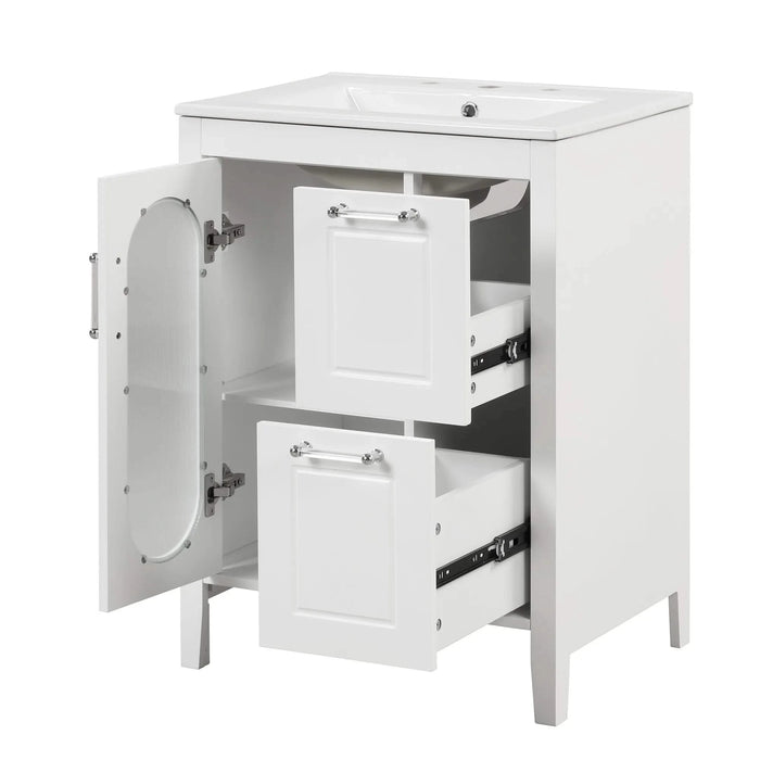 24' Bathroom Vanity with Sink, Bathroom Vanity Cabinet with Two Drawers and Door, Adjustable Shelf, Solid Wood and MDF, White (Old Sku:WF309411AAK) Default -DTYStore