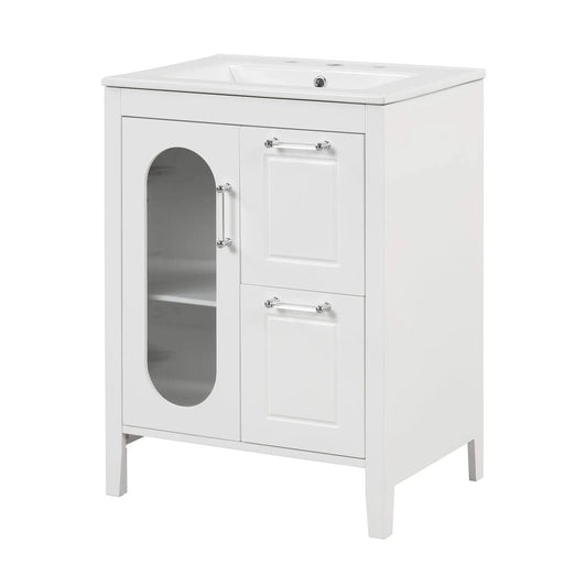 24' Bathroom Vanity with Sink, Bathroom Vanity Cabinet with Two Drawers and Door, Adjustable Shelf, Solid Wood and MDF, White (Old Sku:WF309411AAK) Default -DTYStore