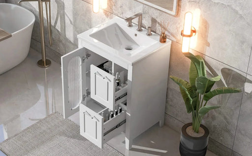 24' Bathroom Vanity with Sink, Bathroom Vanity Cabinet with Two Drawers and Door, Adjustable Shelf, Solid Wood and MDF, White (Old Sku:WF309411AAK) Default -DTYStore