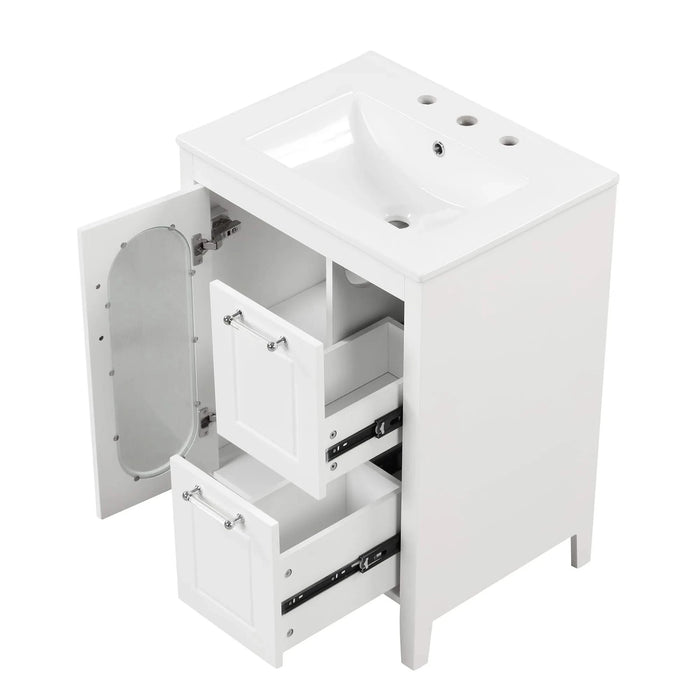 24' Bathroom Vanity with Sink, Bathroom Vanity Cabinet with Two Drawers and Door, Adjustable Shelf, Solid Wood and MDF, White (Old Sku:WF309411AAK) Default -DTYStore