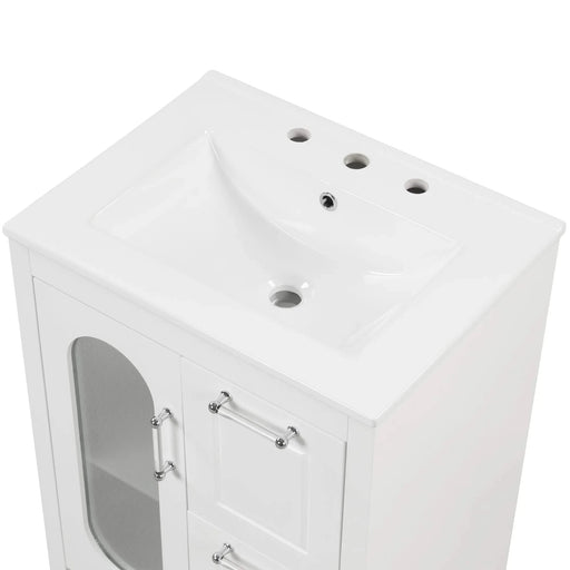 24' Bathroom Vanity with Sink, Bathroom Vanity Cabinet with Two Drawers and Door, Adjustable Shelf, Solid Wood and MDF, White (Old Sku:WF309411AAK) Default -DTYStore
