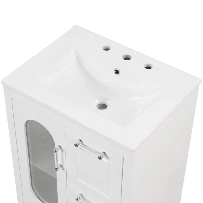 24' Bathroom Vanity with Sink, Bathroom Vanity Cabinet with Two Drawers and Door, Adjustable Shelf, Solid Wood and MDF, White (Old Sku:WF309411AAK) Default -DTYStore