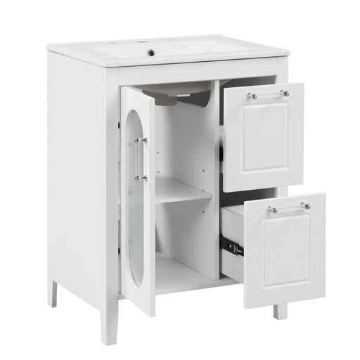 24' Bathroom Vanity with Sink, Bathroom Vanity Cabinet with Two Drawers and Door, Adjustable Shelf, Solid Wood and MDF, White (Old Sku:WF309411AAK) Default -DTYStore
