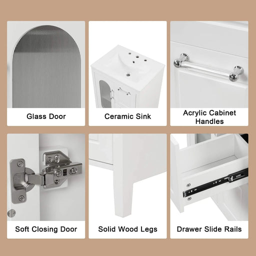 24' Bathroom Vanity with Sink, Bathroom Vanity Cabinet with Two Drawers and Door, Adjustable Shelf, Solid Wood and MDF, White (Old Sku:WF309411AAK) Default -DTYStore