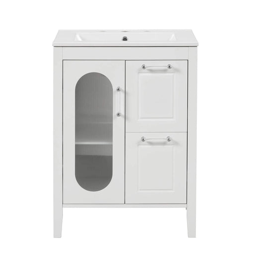 24' Bathroom Vanity with Sink, Bathroom Vanity Cabinet with Two Drawers and Door, Adjustable Shelf, Solid Wood and MDF, White (Old Sku:WF309411AAK) Default -DTYStore