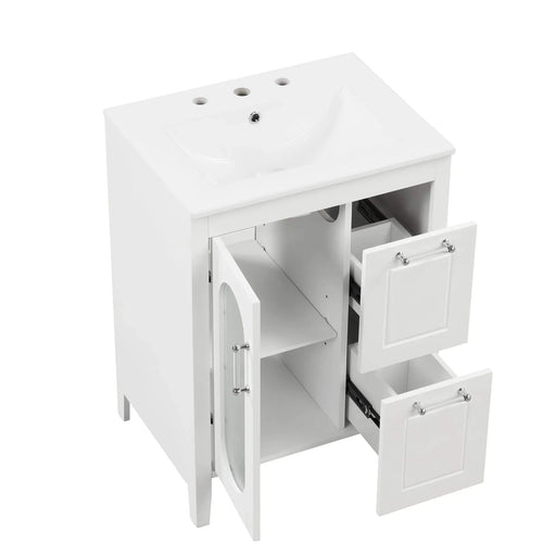 24' Bathroom Vanity with Sink, Bathroom Vanity Cabinet with Two Drawers and Door, Adjustable Shelf, Solid Wood and MDF, White (Old Sku:WF309411AAK) Default -DTYStore