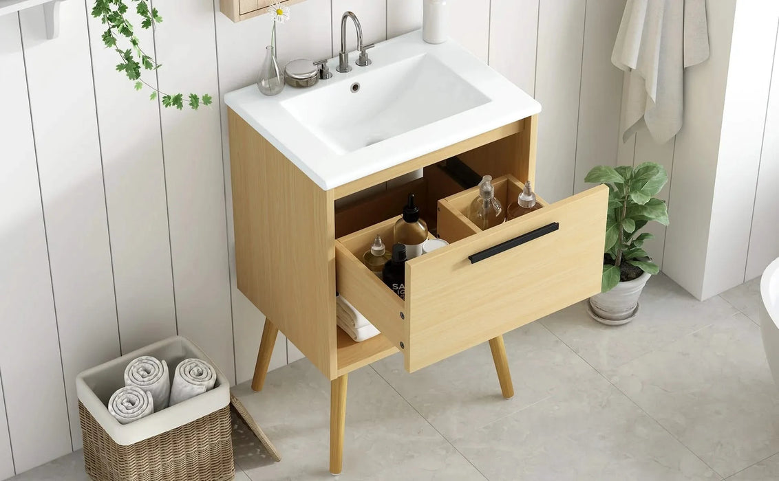 24' Bathroom Vanity with Sink Combo, Multi-functional Bathroom Cabinet with Drawer, MDF Board, Natural Default -DTYStore