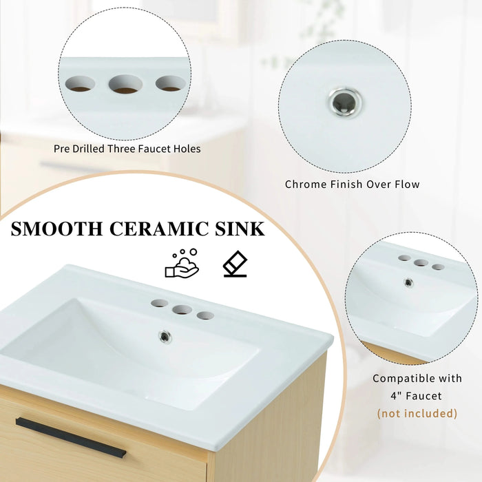24' Bathroom Vanity with Sink Combo, Multi-functional Bathroom Cabinet with Drawer, MDF Board, Natural Default -DTYStore