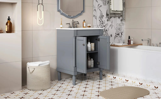 24'' Bathroom Vanity with Top Sink, 2-Tier Modern Bathroom Storage Cabinet, Single Sink Bathroom Vanity, Large Storage Shelves Default -DTYStore