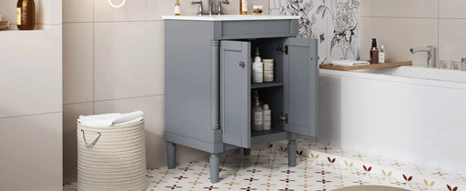 24'' Bathroom Vanity with Top Sink, 2-Tier Modern Bathroom Storage Cabinet, Single Sink Bathroom Vanity, Large Storage Shelves Default -DTYStore