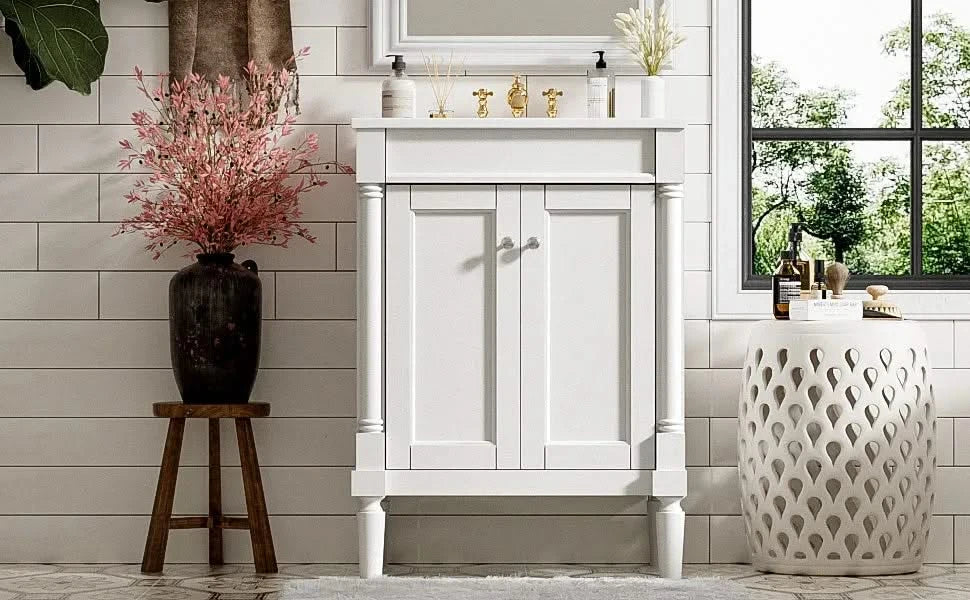 24'' Bathroom Vanity with Top Sink, 2-Tier Modern Bathroom Storage Cabinet, Single Sink Bathroom Vanity, Large Storage Shelves Default -DTYStore