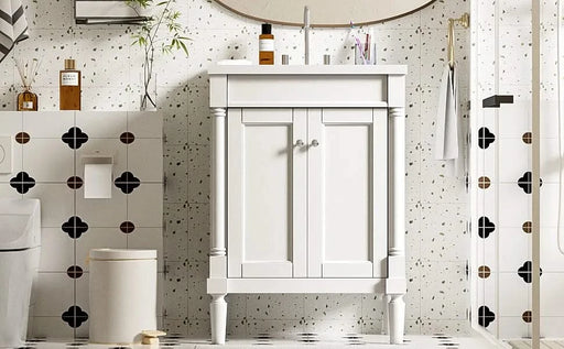 24'' Bathroom Vanity with Top Sink, 2-Tier Modern Bathroom Storage Cabinet, Single Sink Bathroom Vanity, Large Storage Shelves Default -DTYStore