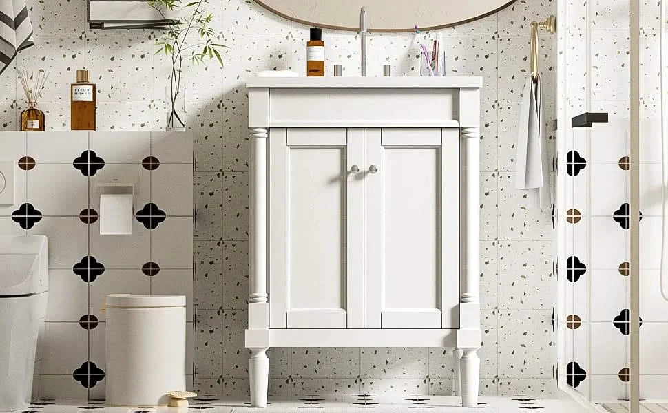 24'' Bathroom Vanity with Top Sink, 2-Tier Modern Bathroom Storage Cabinet, Single Sink Bathroom Vanity, Large Storage Shelves Default -DTYStore