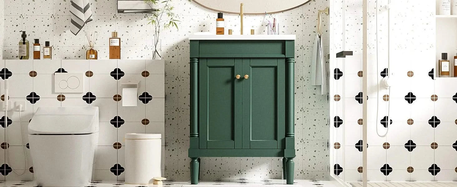 24'' Bathroom Vanity with Top Sink, 2-Tier Modern Bathroom Storage Cabinet, Single Sink Bathroom Vanity, Large Storage Shelves Default -DTYStore