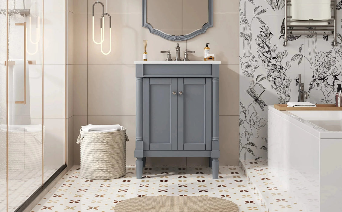 24'' Bathroom Vanity with Top Sink, 2-Tier Modern Bathroom Storage Cabinet, Single Sink Bathroom Vanity, Large Storage Shelves Default -DTYStore