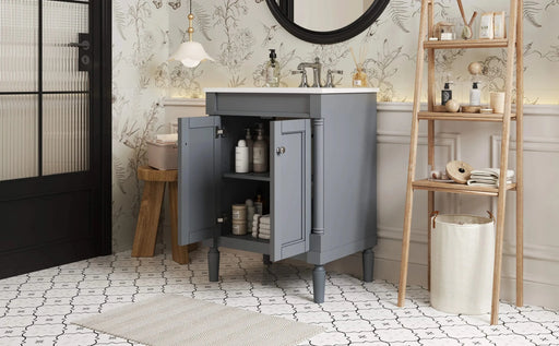 24'' Bathroom Vanity with Top Sink, 2-Tier Modern Bathroom Storage Cabinet, Single Sink Bathroom Vanity, Large Storage Shelves Default -DTYStore