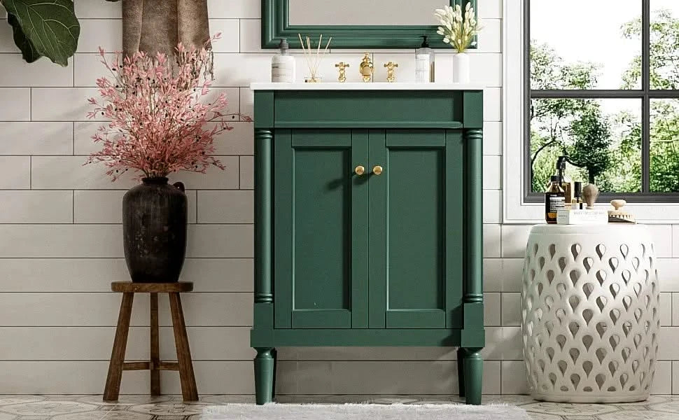 24'' Bathroom Vanity with Top Sink, 2-Tier Modern Bathroom Storage Cabinet, Single Sink Bathroom Vanity, Large Storage Shelves Default -DTYStore