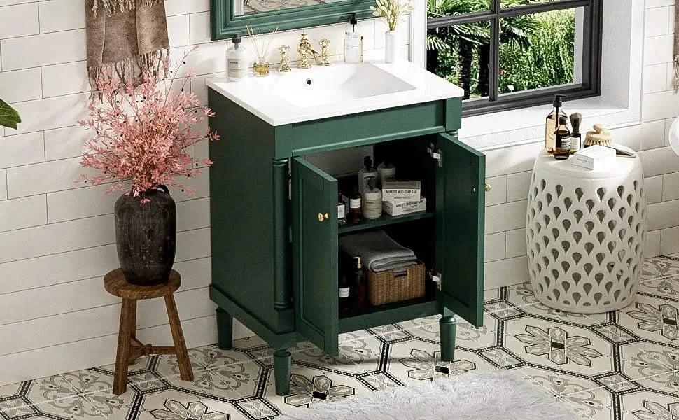 24'' Bathroom Vanity with Top Sink, 2-Tier Modern Bathroom Storage Cabinet, Single Sink Bathroom Vanity, Large Storage Shelves Default -DTYStore