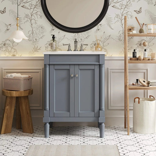 24'' Bathroom Vanity with Top Sink, 2-Tier Modern Bathroom Storage Cabinet, Single Sink Bathroom Vanity, Large Storage Shelves Default -DTYStore