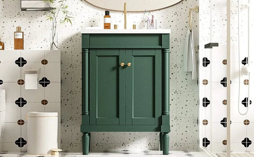 24'' Bathroom Vanity with Top Sink, 2-Tier Modern Bathroom Storage Cabinet, Single Sink Bathroom Vanity, Large Storage Shelves Default -DTYStore