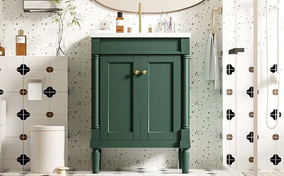 24'' Bathroom Vanity with Top Sink, 2-Tier Modern Bathroom Storage Cabinet, Single Sink Bathroom Vanity, Large Storage Shelves Default -DTYStore