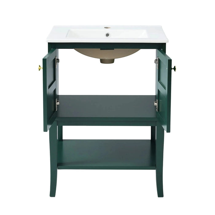 24'' Bathroom Vanity with Top Sink, Modern Bathroom Storage Cabinet with 2 Doors, Single Sink Bathroom Vanity Default -DTYStore