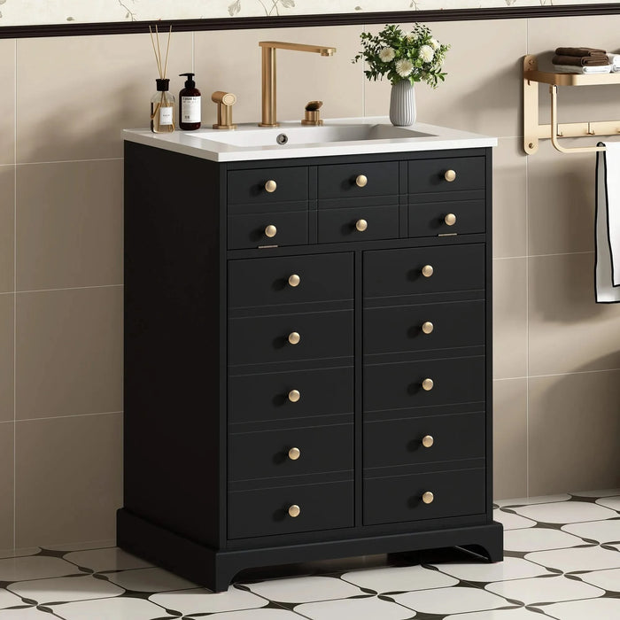24' Bathroom Vanity with a Drawer & Two Soft-Closing Doors, Painted Modern Bathroom Storage Cabinet with Ceramic Sink, Stylish Single Sink Cabinet for Small Spaces Default -DTYStore
