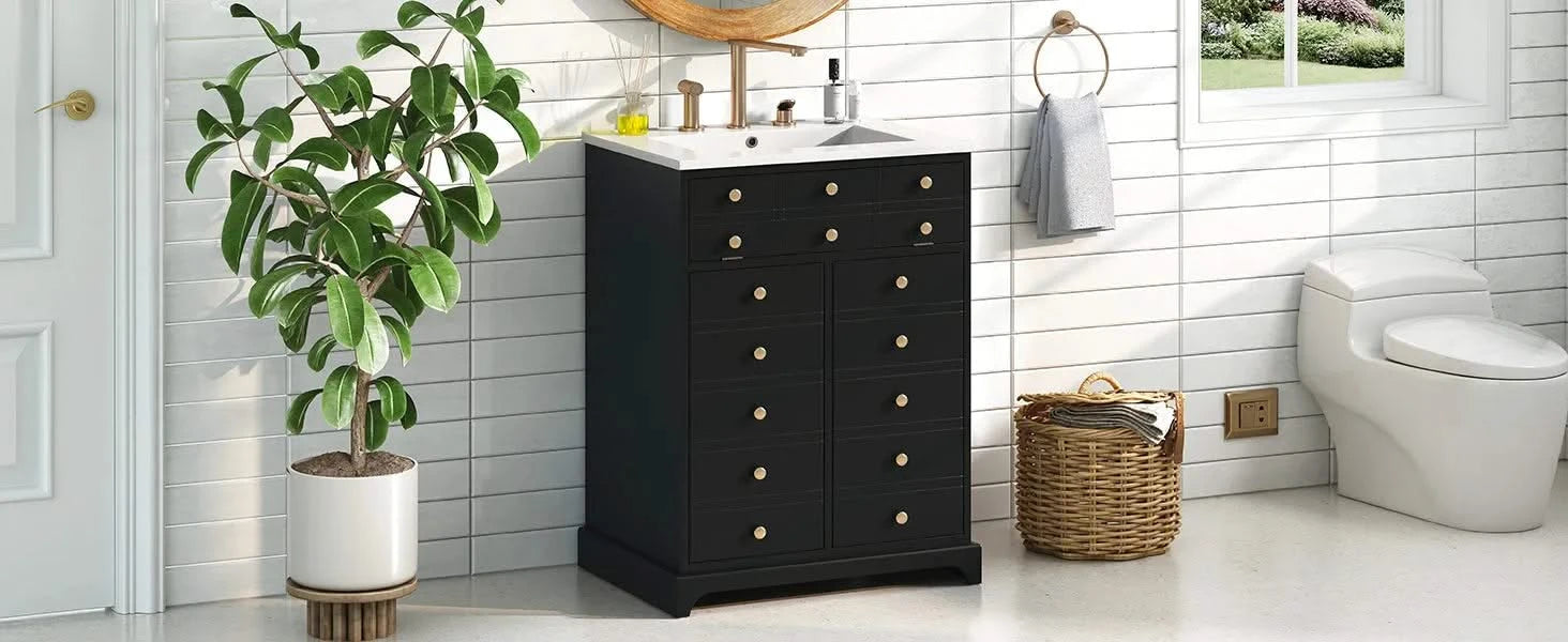 24' Bathroom Vanity with a Drawer & Two Soft-Closing Doors, Painted Modern Bathroom Storage Cabinet with Ceramic Sink, Stylish Single Sink Cabinet for Small Spaces Default -DTYStore