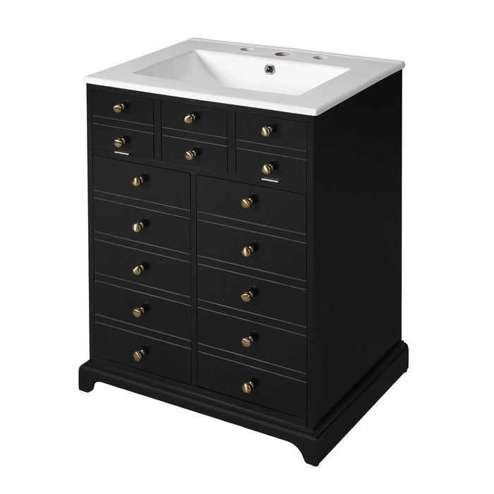 24' Bathroom Vanity with a Drawer & Two Soft-Closing Doors, Painted Modern Bathroom Storage Cabinet with Ceramic Sink, Stylish Single Sink Cabinet for Small Spaces Default -DTYStore