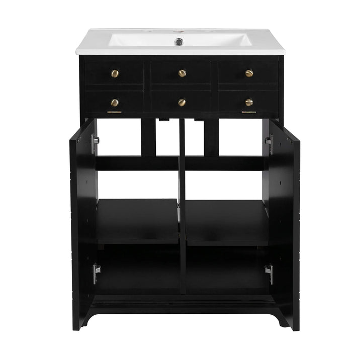 24' Bathroom Vanity with a Drawer & Two Soft-Closing Doors, Painted Modern Bathroom Storage Cabinet with Ceramic Sink, Stylish Single Sink Cabinet for Small Spaces Default -DTYStore