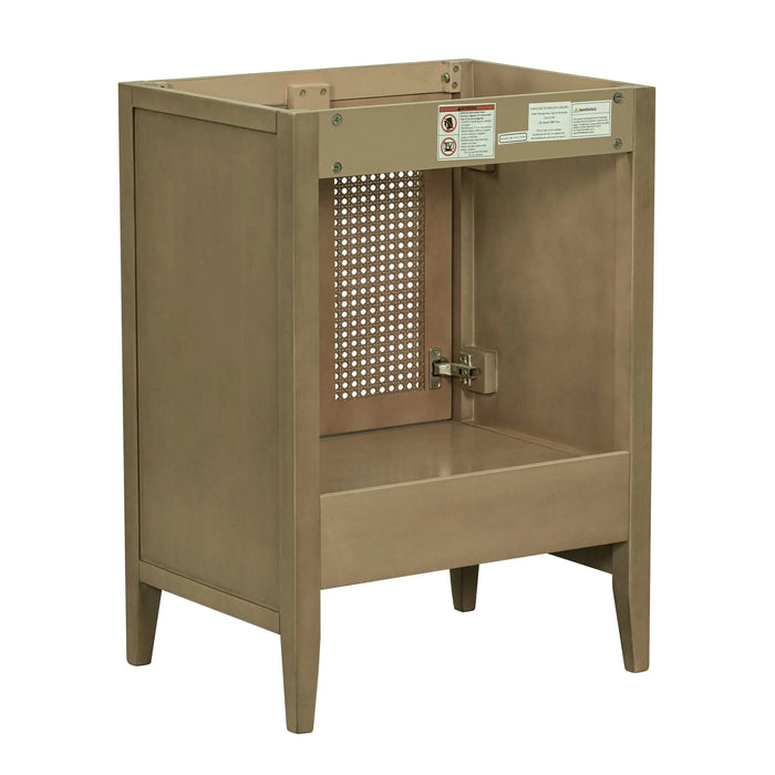 24' Bathroom Vanity without Sink, Base Only, Rattan Cabinet with Doors and Drawer, Solid Frame and MDF Board, Natural Default -DTYStore