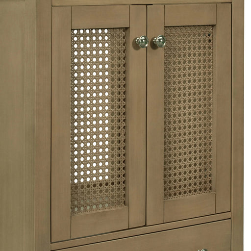 24' Bathroom Vanity without Sink, Base Only, Rattan Cabinet with Doors and Drawer, Solid Frame and MDF Board, Natural Default -DTYStore