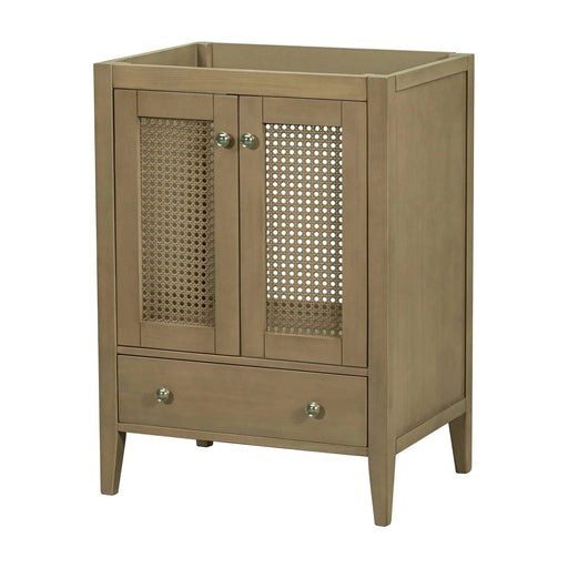 24' Bathroom Vanity without Sink, Base Only, Rattan Cabinet with Doors and Drawer, Solid Frame and MDF Board, Natural Default -DTYStore