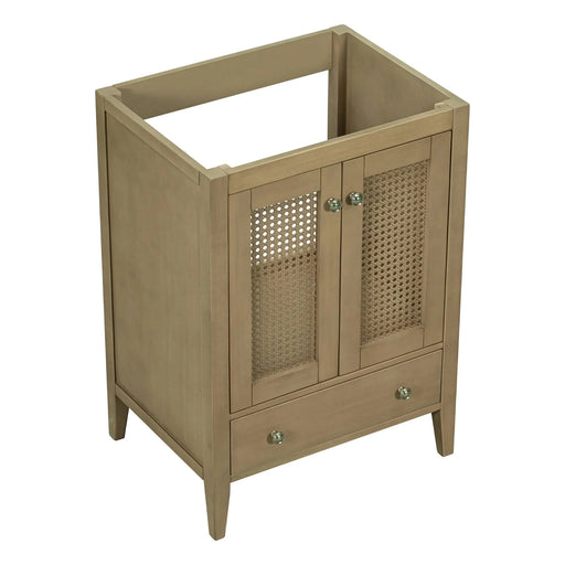 24' Bathroom Vanity without Sink, Base Only, Rattan Cabinet with Doors and Drawer, Solid Frame and MDF Board, Natural Default -DTYStore
