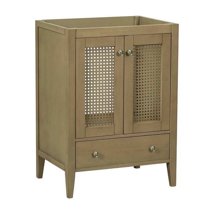 24' Bathroom Vanity without Sink, Base Only, Rattan Cabinet with Doors and Drawer, Solid Frame and MDF Board, Natural Default -DTYStore