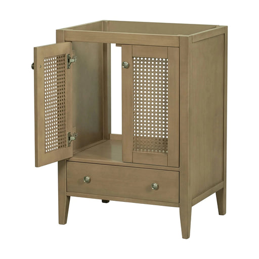 24' Bathroom Vanity without Sink, Base Only, Rattan Cabinet with Doors and Drawer, Solid Frame and MDF Board, Natural Default -DTYStore