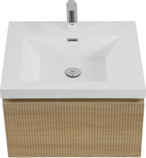 24'' Floating Bathroom Vanity with Sink Combo, Modern Wall-Mounted Striped Bathroom Storage Cabinet with Soft-Close Drawer and Glossy White Solid Surface Basin, Natural Oak 24V16-24NOW Default -DTYStore